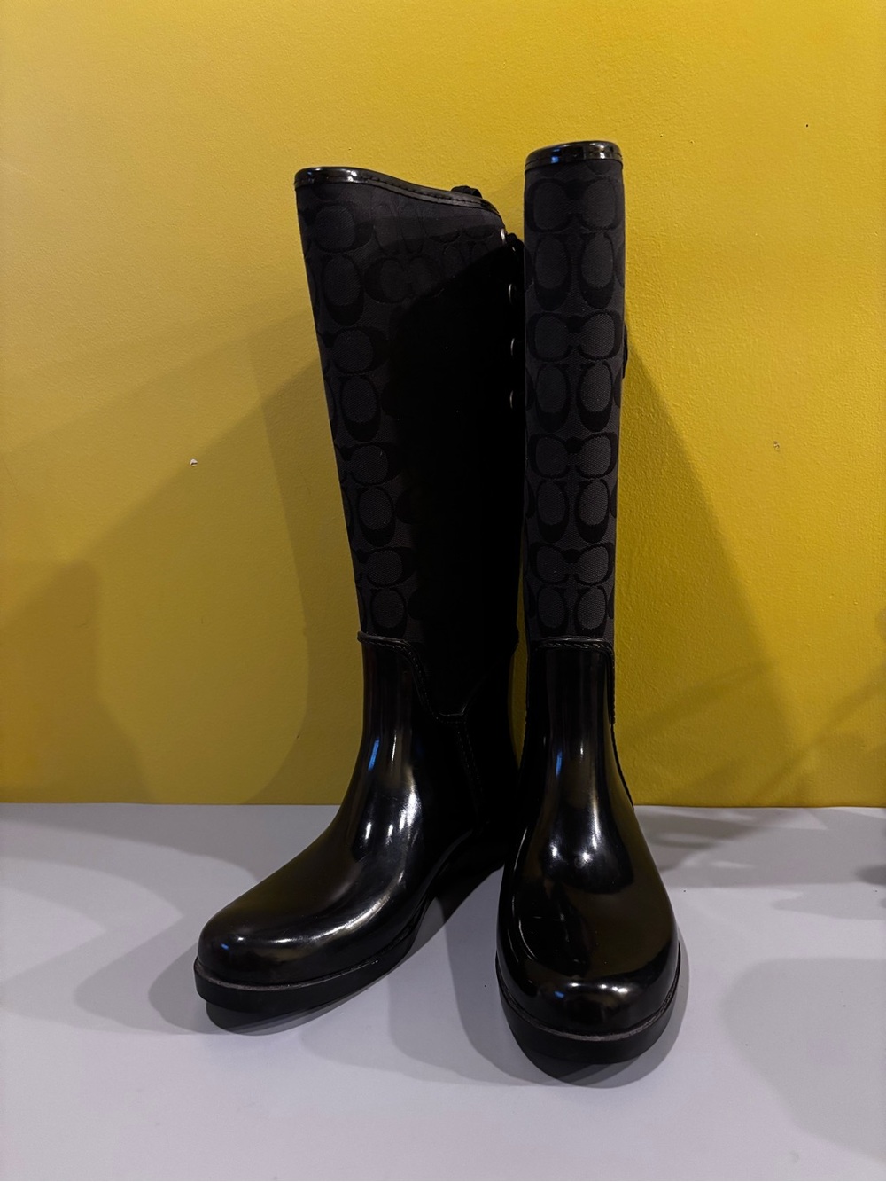 Coach Black Signature Knee-High Rain Boots